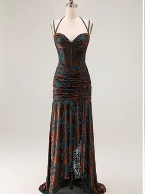 Zapaka Green/orange Velvet Bridesmaid dress, Size 4